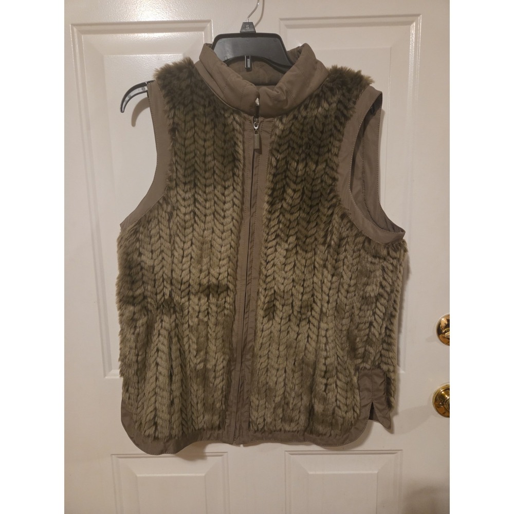 Robert Kitchen Faux Fur Puffer Vest Brown Sleeveless Zip Front Women L/G